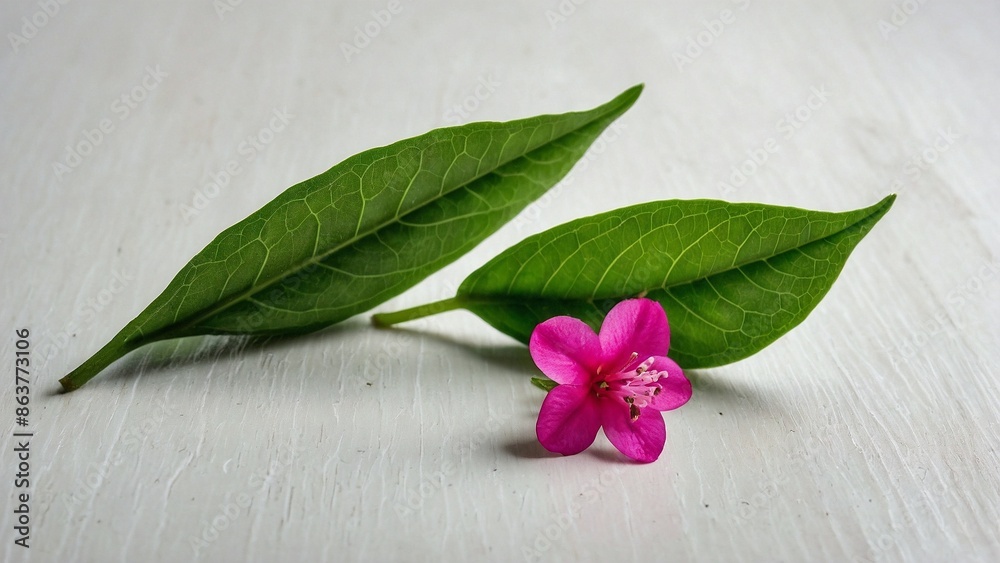 custom made wallpaper toronto digital green leave and a small pink flower on a white background