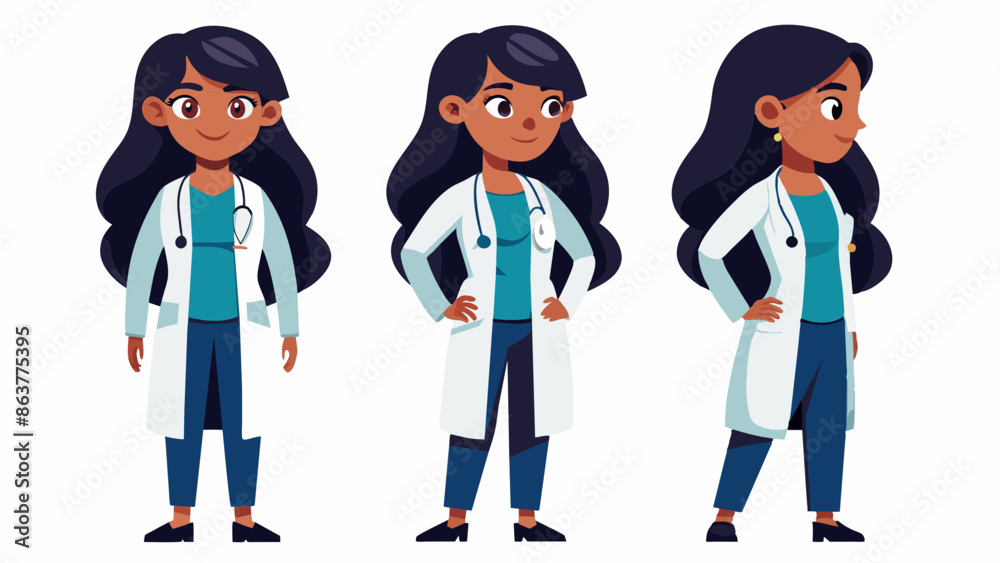 Professional Indian Female Doctor in Multiple Poses: Front, Side, Back Professional Indian Female Doctor in Multiple Poses: Front, Side, Back