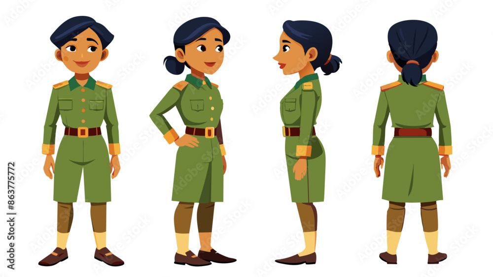 Professional Indian Female Soldier Character in Multiple Poses: Front, Side, Back
Professional Indian Female Soldier Character in Multiple Poses: Front, Side, Back