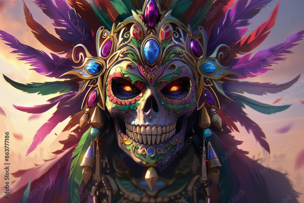 The Day of the Dead Skull Adorned With Feathers and Jewels The Day of the Dead Skull Adorned With Feathers and Jewels