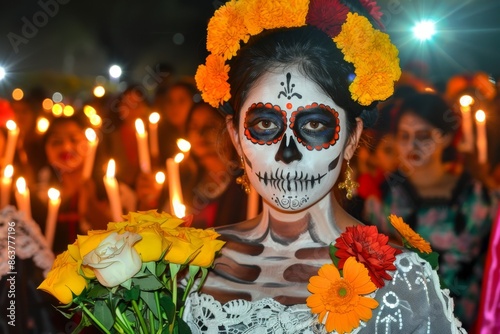 A Woman Dressed In Traditional Day Of The Dead Attire photo