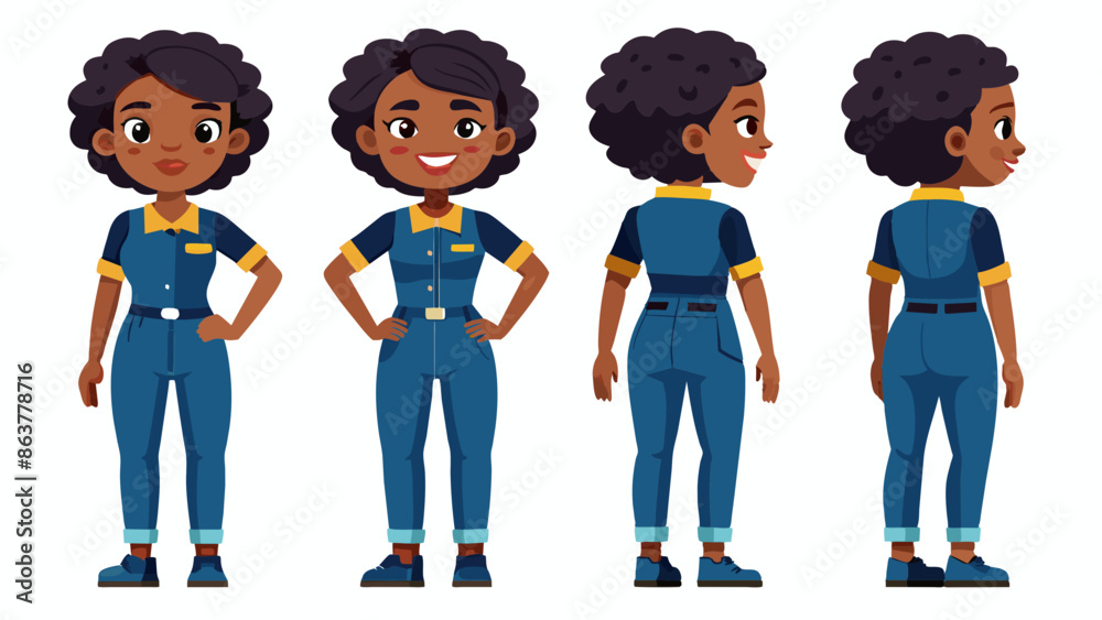 Professional Female Mechanic Character in Multiple Poses: Front, Side, Back
Professional Female Mechanic Character in Multiple Poses: Front, Side, Back