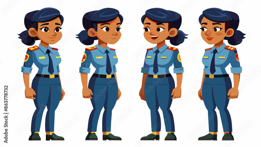 Professional Indian Female Security Guard Character in Multiple Poses: Front, Side, Back
Professional Indian Female Security Guard Character in Multiple Poses: Front, Side, Back