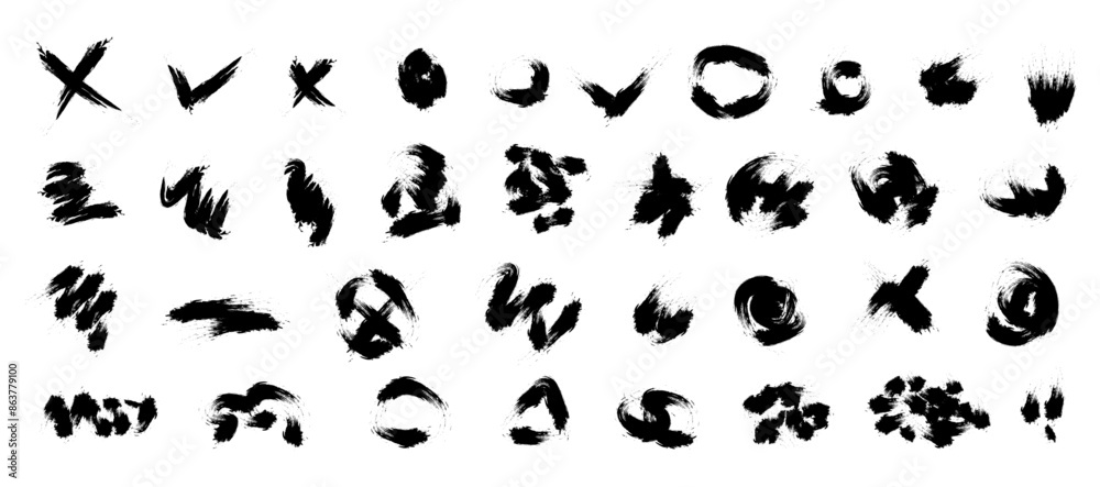 Paint Brush Element Set. Black ink abstract grunge messy shapes. (Full Vector) Paint Brush Element Set. Black ink abstract grunge messy shapes. (Full Vector)