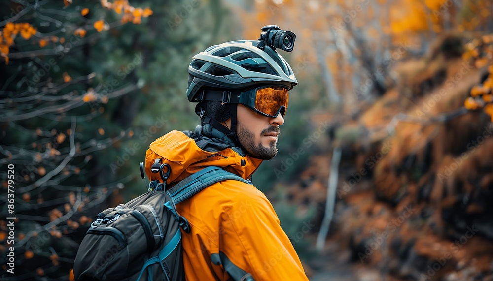 Cyclist with a backpack on his back in the mountains. Cyclist with a backpack on his back in the mountains.