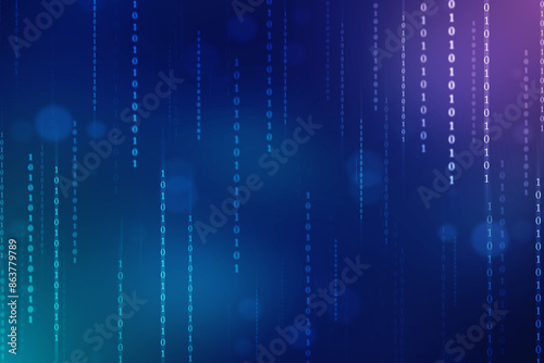 Binary Code Background, Internet Data, Big data communication background, Digital Abstract technology background, flowing number one and zero text in binary code format in technology background.
