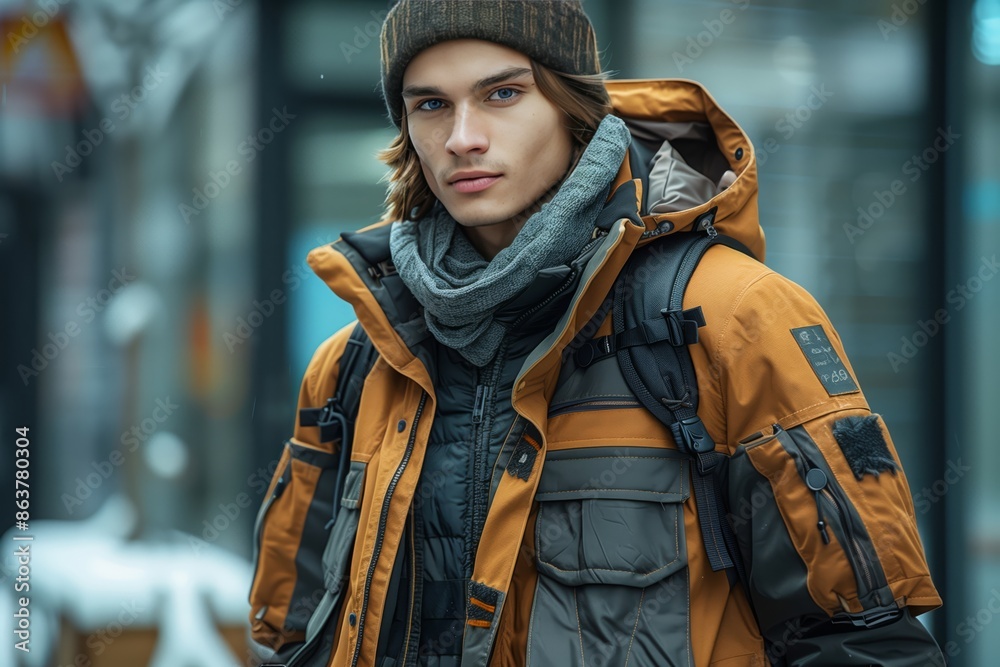 Icy Urban Nomad Fashion- Urban nomad fashion for youth adapted for cold weather, combining practicality with a rugged, adventurous look. Picture oversized parkas with multiple pock Icy Urban Nomad Fashion- Urban nomad fashion for youth adapted for cold weather, combining practicality with a rugged, adventurous look. Picture oversized parkas with multiple pock
