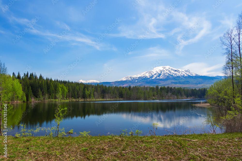 spring landscape with lake and mountain spring landscape with lake and mountain