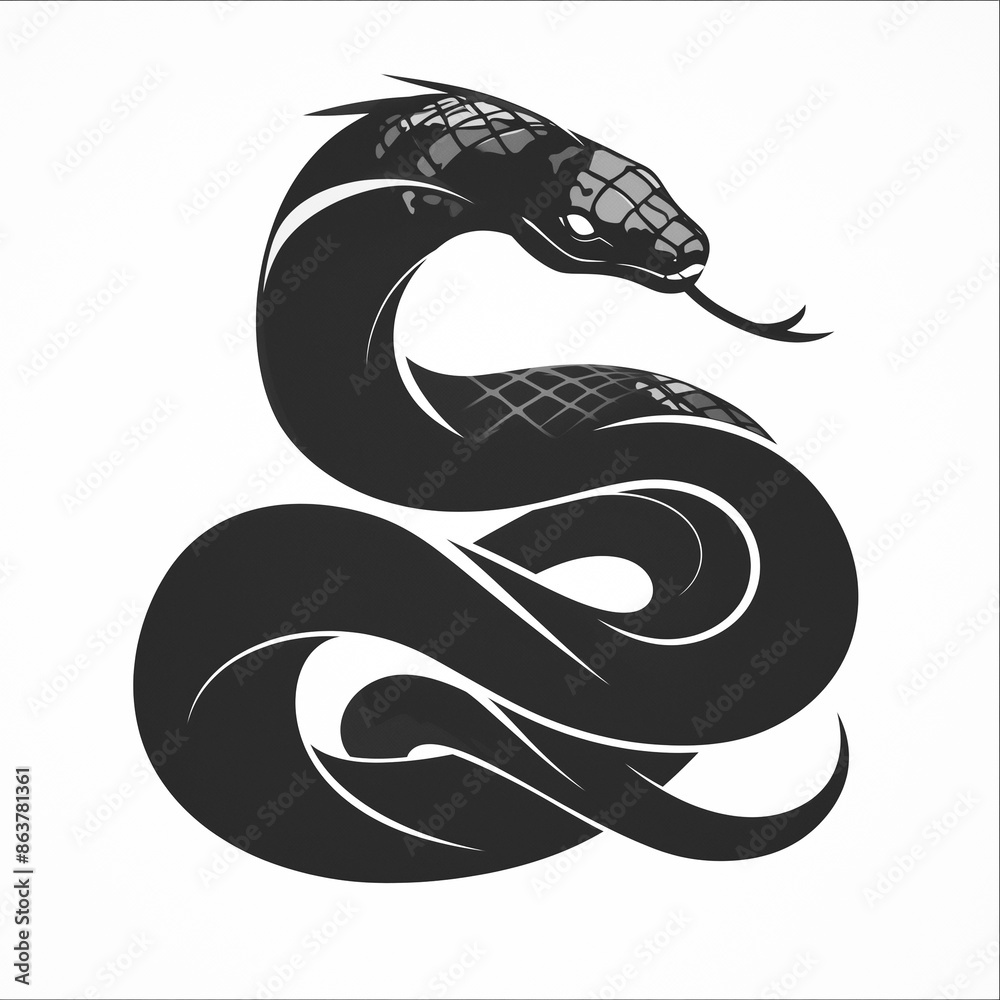 Snake illustration concept graphic design. Snale logo symbol monochrome color. Raster bitmap digital art. AI artwork. Snake illustration concept graphic design. Snale logo symbol monochrome color. Raster bitmap digital art. AI artwork.