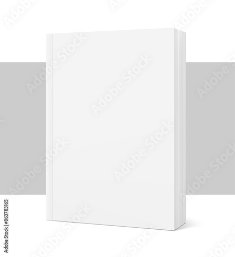 Blank softcover book mockups. Vector illustration isolated on white and grey background. It can be used for promo, catalogs, brochures, magazines, etc. Ready for your design. EPS10.