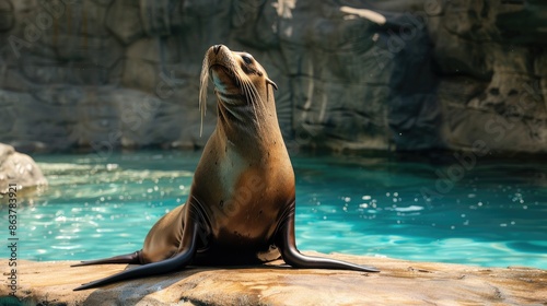 Sea lion basking in the sun at the zoo photo