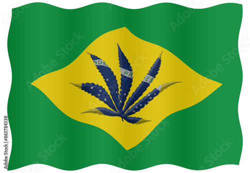Cannabis leaves with an overlay of the Brazilian flag.  photo