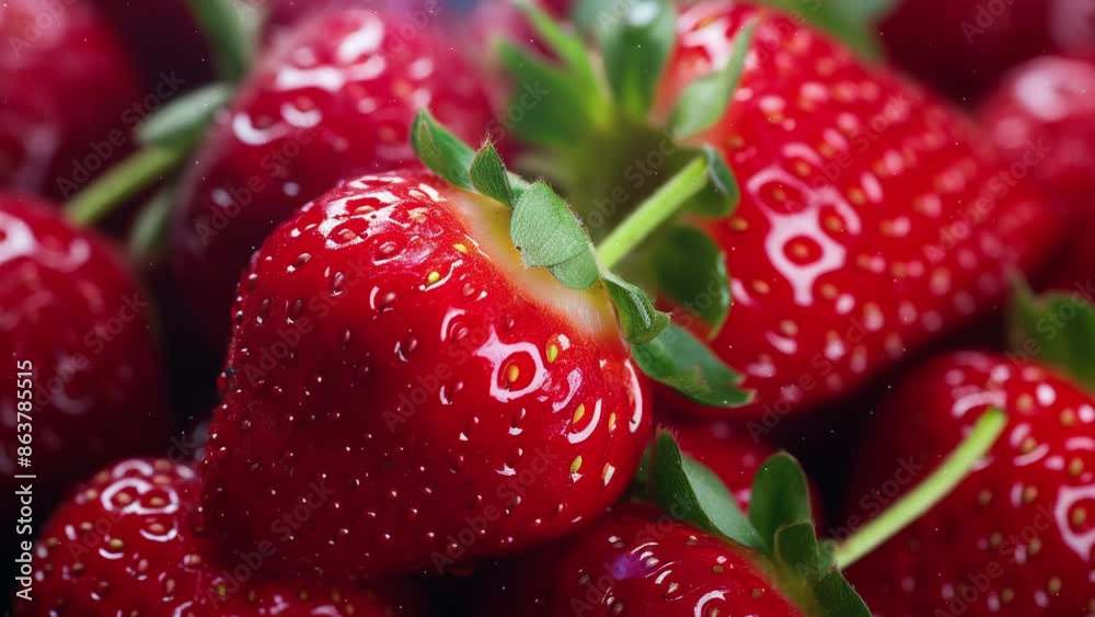 Recreation of fresh red strawberries, zoom in	
