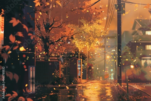 Writing poetry inspired by the melancholic beauty of autumn leaves gently falling, cozy vibe, Generative AI
