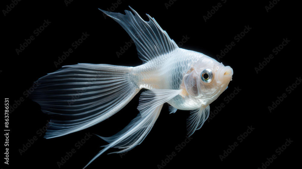 Stunning white angel fish with flowing fins, ideal for aquatic themes, isolated on gray background. Stunning white angel fish with flowing fins, ideal for aquatic themes, isolated on gray background.