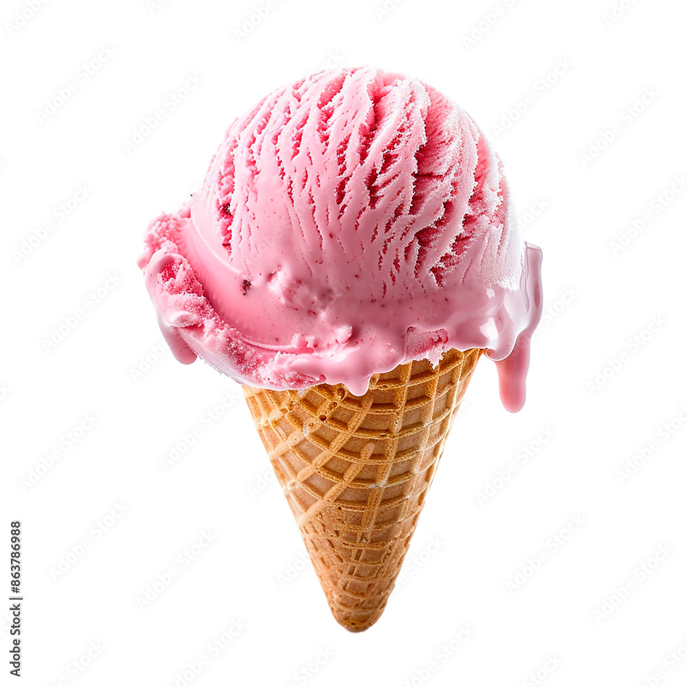 Waffle cone with white ice cream on a transparent background