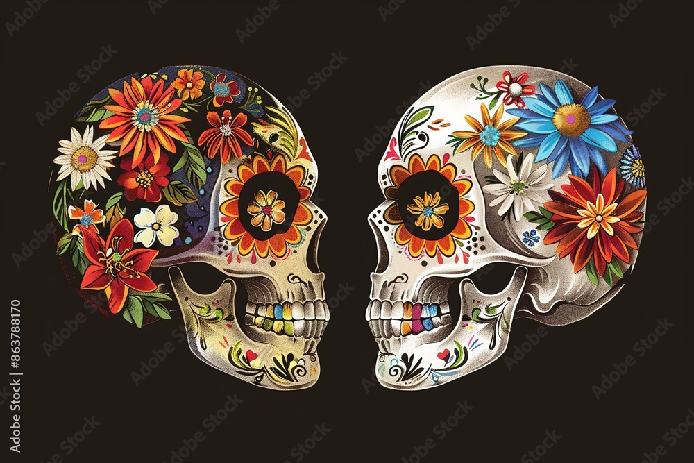 Naklejka premium Funky pattern Day of the Dead, Dia de los muertos
