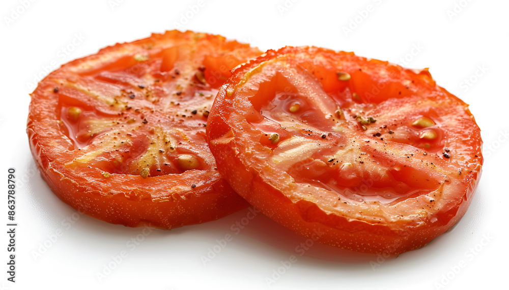 grilled fried tomato slices on white background grilled fried tomato slices on white background