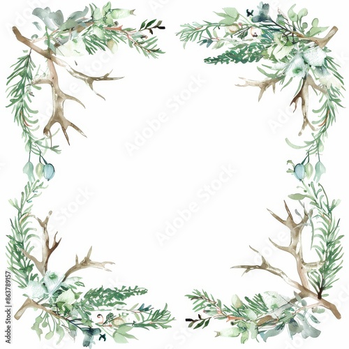 single baroque forest frame watercolor clipart -