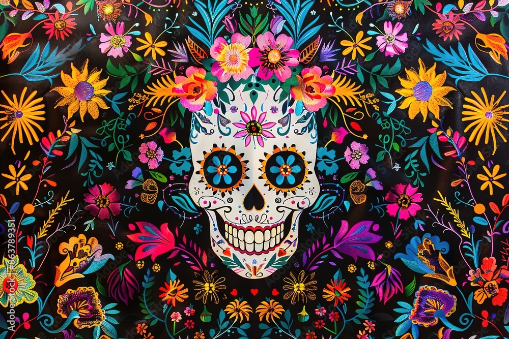 Skull decorated in offering day of the dead Mexico