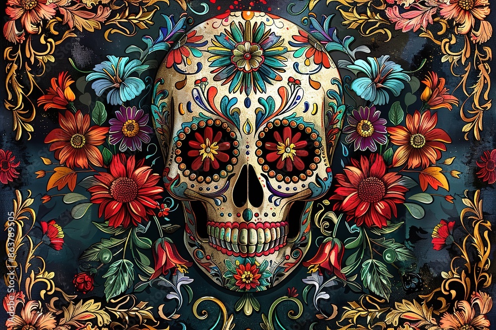 Skull decorated in offering day of the dead Mexico Skull decorated in offering day of the dead Mexico