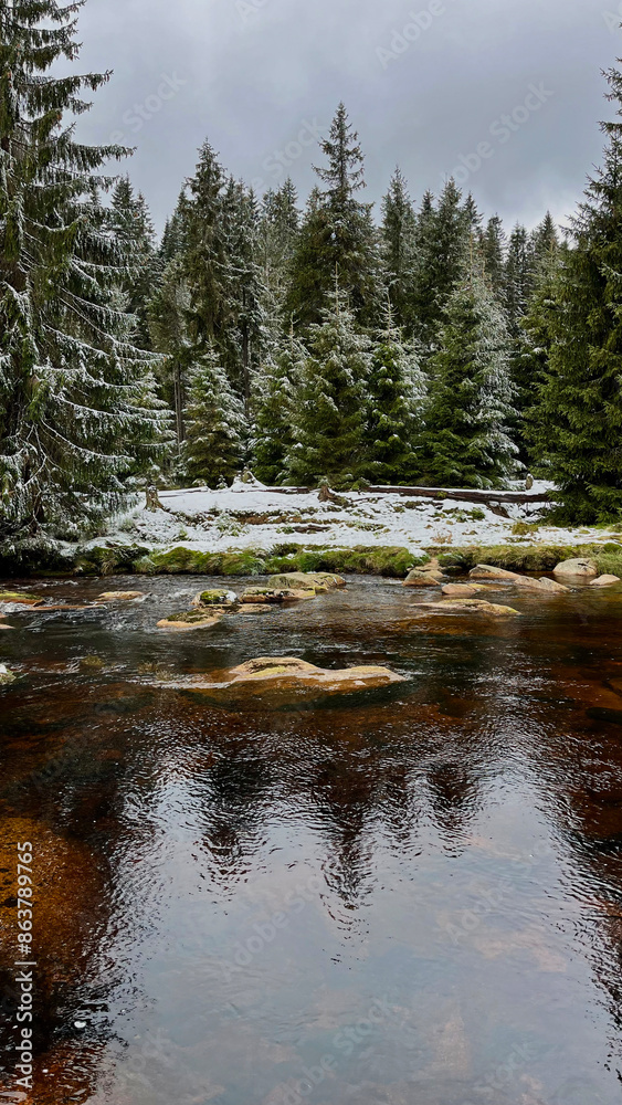 Jizera River, Border of Poland and the Czech Republic. Mountain landscape Jizera River, Border of Poland and the Czech Republic. Mountain landscape