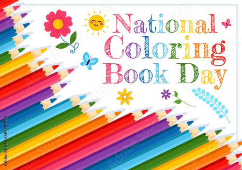 National Coloring Book Day Vector Illustration for August 2nd featuring Colored Pencils or Crayons for Drawing in a Flat Style Cartoon Background