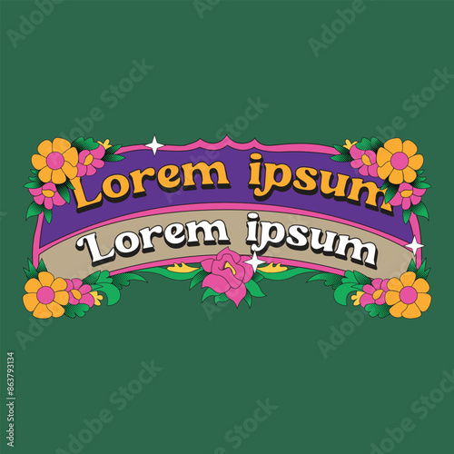 Retro Vintage decorative pastel color hand draw tropical leaf flower love frame