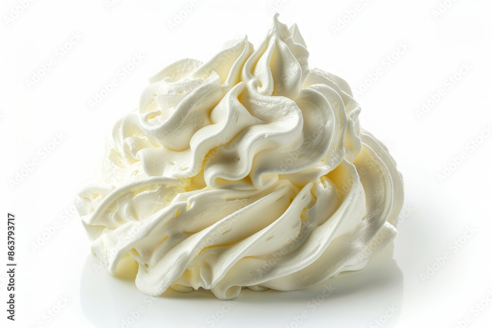 Whipped cream isolated on a white background in a studio shot with soft light, close up, front view... Whipped cream isolated on a white background in a studio shot with soft light, close up, front view...