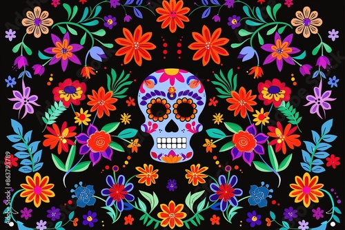 Seamless pattern with sugar skulls and roses. Design element for poster, card, banner, t shirt.