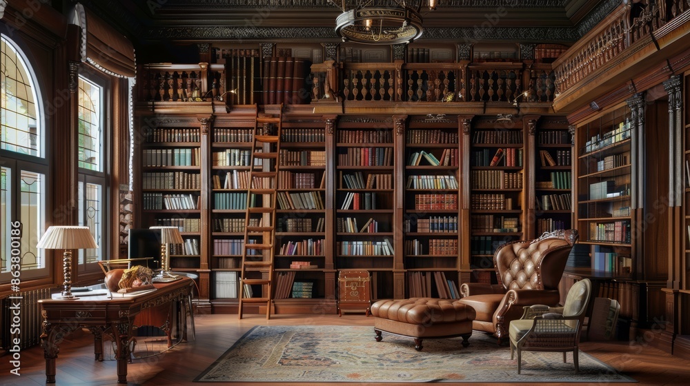 Interior of private library at home Interior of private library at home