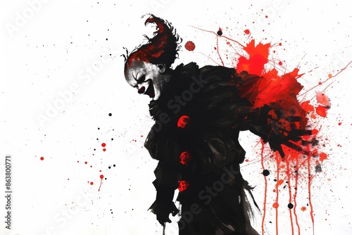 Eerie silhouette of a blood-drenched clown in haunting ambiance photo
