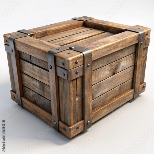 3D Render of a Vintage Wooden Crate, on isolated white background, Generative AI © Box Milk