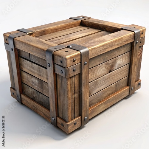 3D Render of a Vintage Wooden Crate, on isolated white background, Generative AI