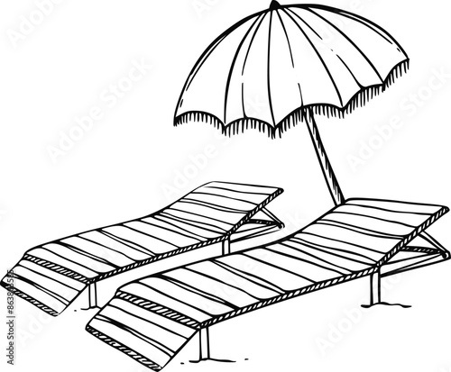 Black Line Art Loungers Beach Umbrella