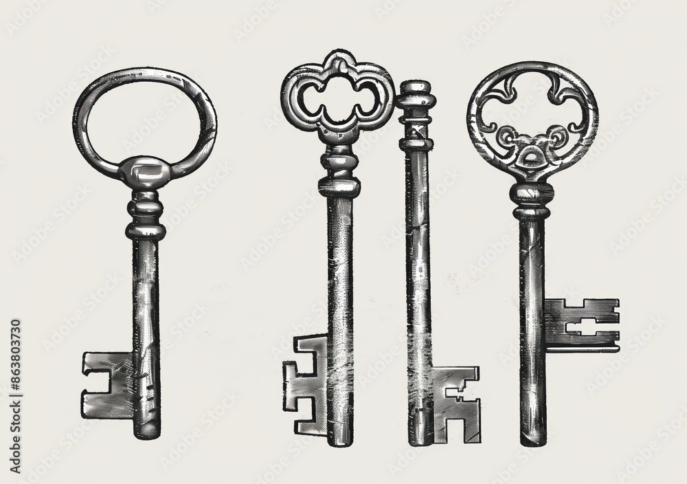 A sketch of a medieval key for a tattoo, security theme, or Victorian style embellishment A sketch of a medieval key for a tattoo, security theme, or Victorian style embellishment
