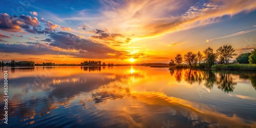 Sunset casting a warm glow over a tranquil lake , nature, scenic, dusk, reflection, water, serene, evening, peaceful, landscape