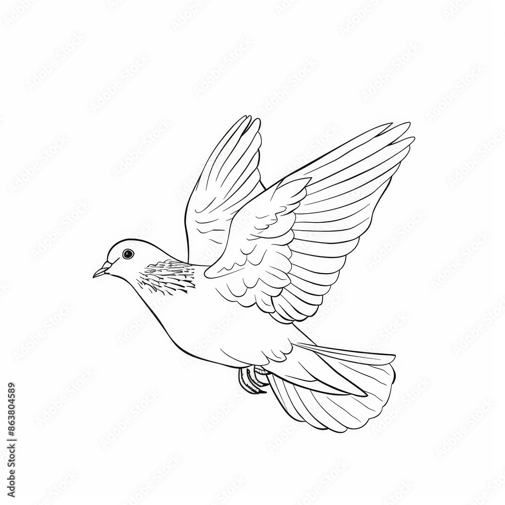 Obraz premium A white dove is a symbol of peace and Easter. A modern monochrome sketch of a white dove or pigeon is shown
