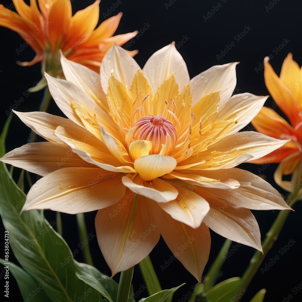 Closeup of a Delicate Orange Flower with Water Droplets. Closeup of a Delicate Orange Flower with Water Droplets.