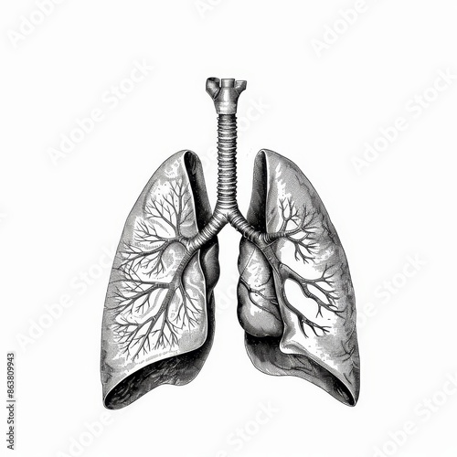 Human internal organ sketch with lung icon. Monochrome modern sketch with lung icon.