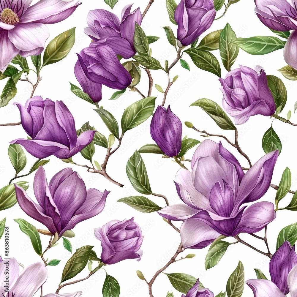 Seamless floral pattern with magnolia flowers and leaves. Watercolor botanical illustration for fabric, wallpaper, or background design. Seamless floral pattern with magnolia flowers and leaves. Watercolor botanical illustration for fabric, wallpaper, or background design.
