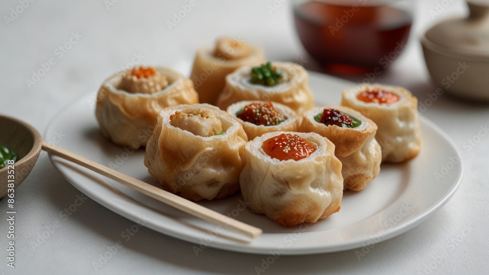 Steamed Dumplings on White Plate Steamed Dumplings on White Plate