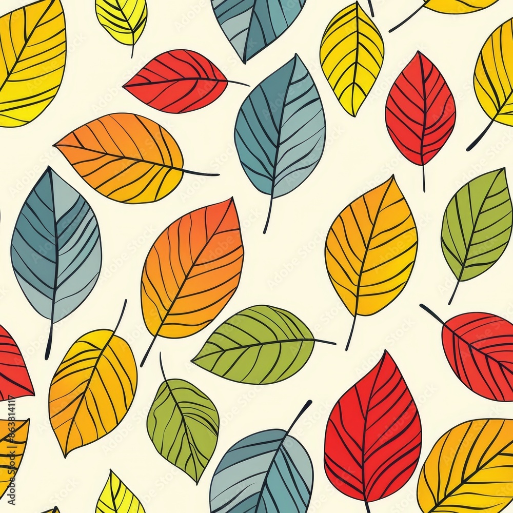 Colorful Autumn Leaves Seamless Pattern. Vibrant Fall Foliage Background