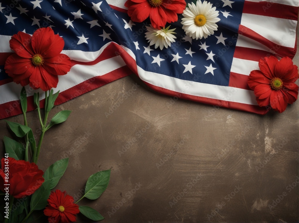 Obraz premium Patriotic Flowers and American Flag