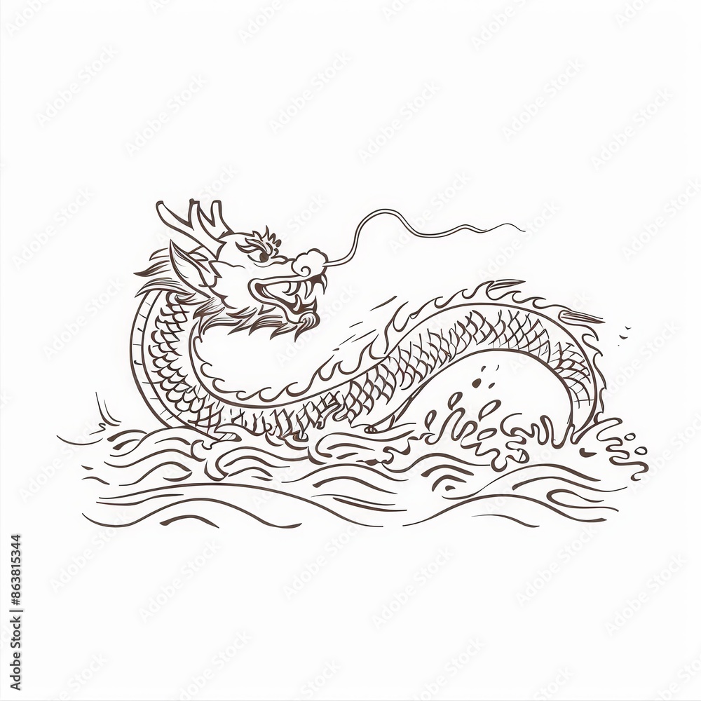 Isolated sea serpent dragon bakunawa icon. Underworld mythological creature, sea serpent dragon in the sea. Fairytale underwater creature, vintage giant sea serpent.