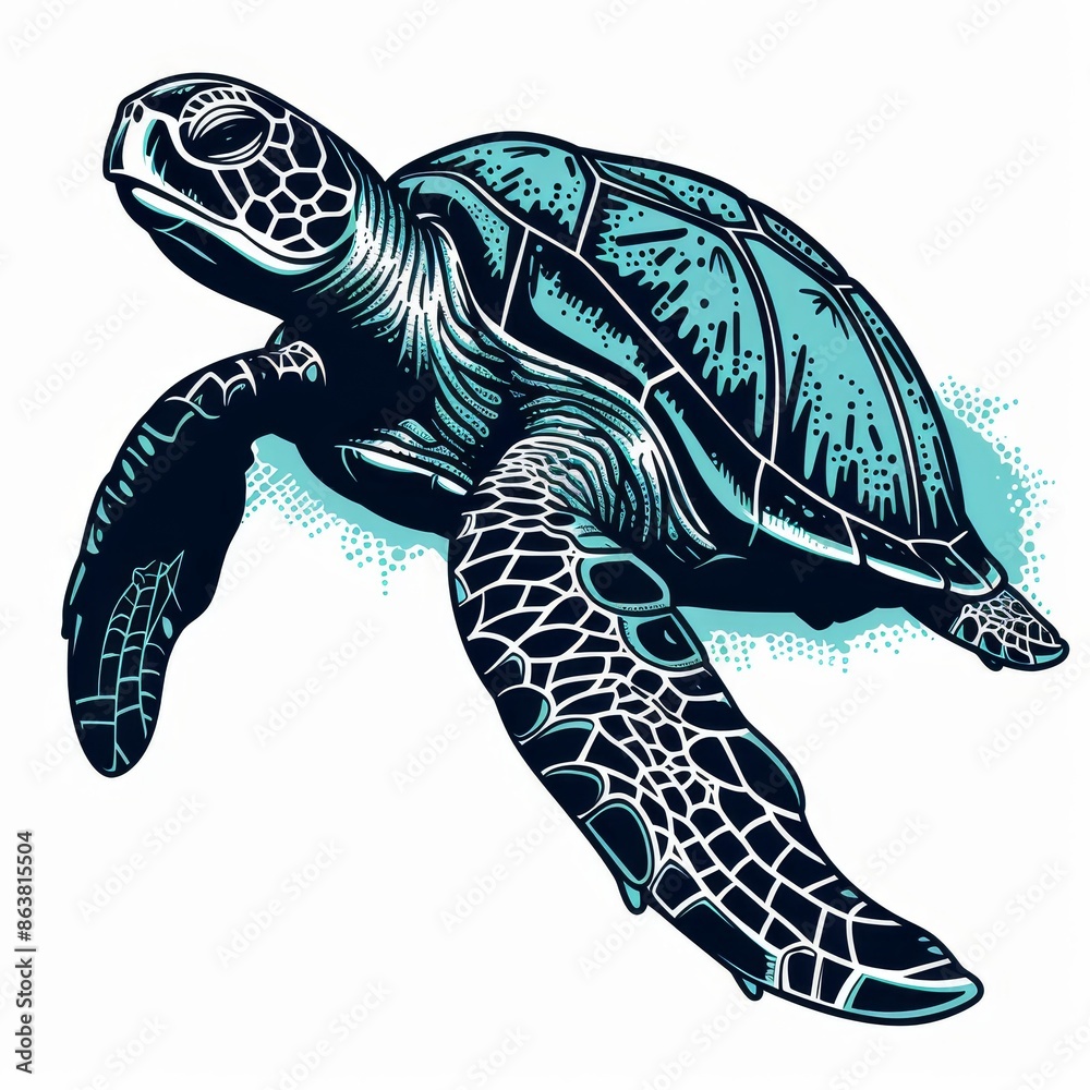 Fototapeta premium Modern aquatic wildlife lute or leathery turtle. Luth, largest of all living tortoises, tribal loggerhead creature.