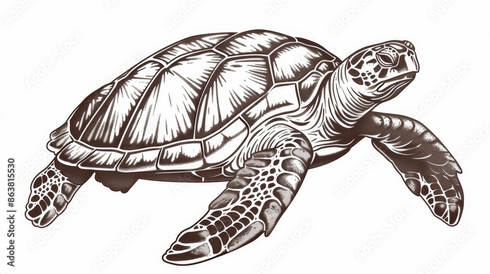 Fototapeta premium Modern sea turtle, ocean terrapin, aquarium pet, sea turtle mascot. Loggerhead sea turtle, reptile, nautical tortoise.