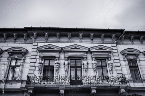 Historic building in the city of Arad, Romania.Detail of the facade. High quality photo photo