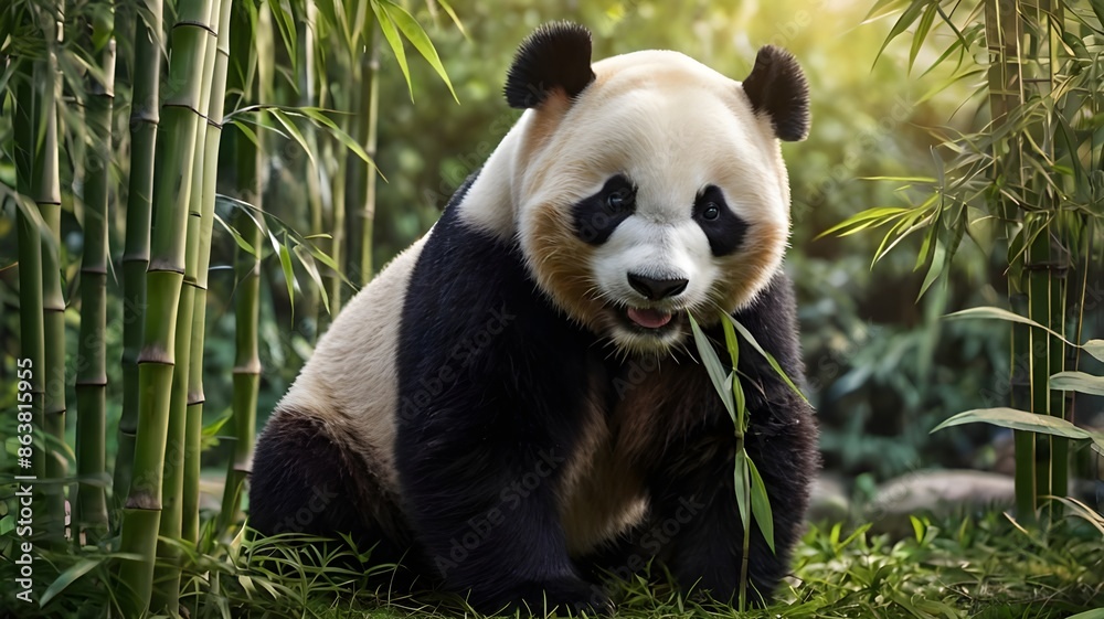 Obraz premium panda eating bamboo
