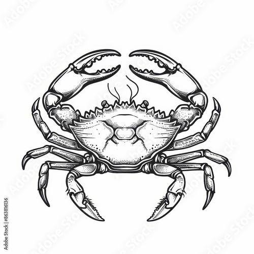 Crab with thick exoskeleton and pair of pincers. Fresh or boiled. Crab with claws and shell, seafood, exotic food.